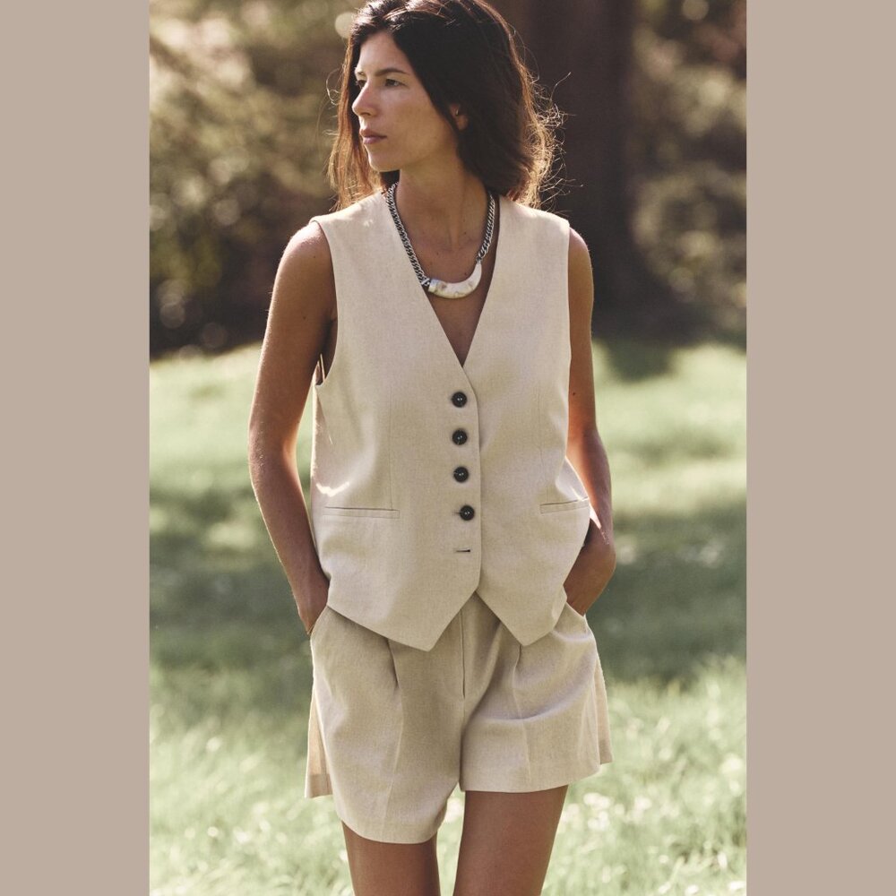 Zara LINEN TAILORED VEST - Light beige